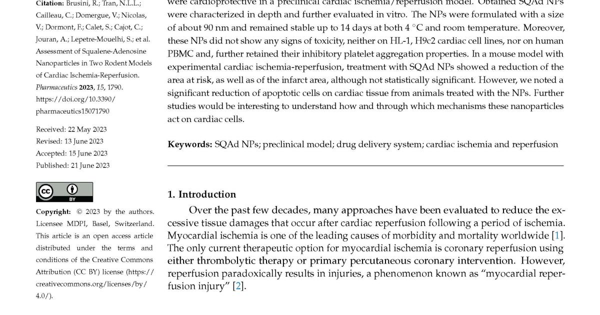 Assessment of Squalene-Adenosine Nanoparticles in Two Rodent Models of ...